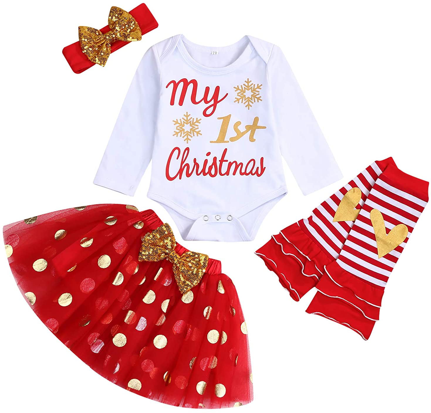 Baby Girls Christmas Skirt Set Infant Girl My 1st Christmas Romper and Plaid Tutu Skirt with Headband 3Pcs Outfits 