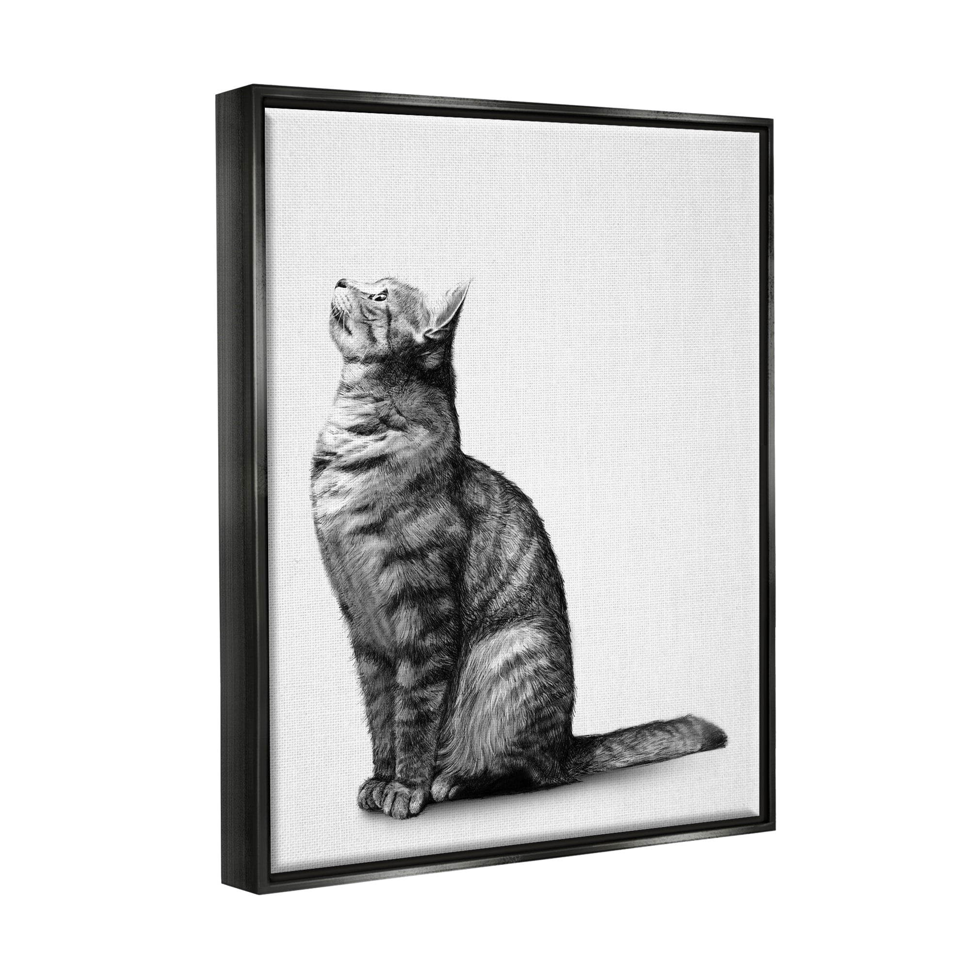 Stupell Industries Manx Cat Sitting Calmly Detailed Casual Portrait Graphic Art Jet Black Floating Framed Canvas Print Wall Art, Design by Ziwei Li