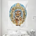thumbnail image 1 of Tiger Tapestry, Large Cat Crossing from Vintage Frame Japanese Design Exotic Adventure, Wall Hanging for Bedroom Living Room Dorm Decor, 60W X 80L Inches, Royal Blue Pale Brown, by Ambesonne, 1 of 2