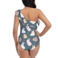 thumbnail image 6 of Yiaed Cute Rabbit Print Women One Piece Swimsuits Tummy Control One Shoulder Bathing Suits Pattern Ruffle Swimwear-Large, 6 of 8