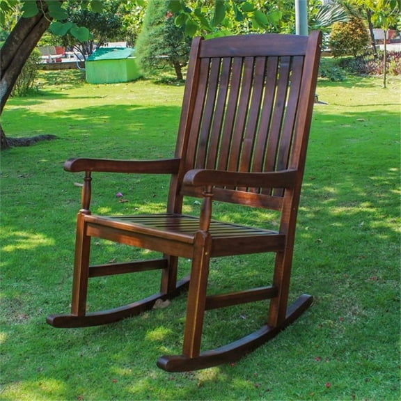 Pemberly Row Acacia Wooden Patio Rocker in Brown