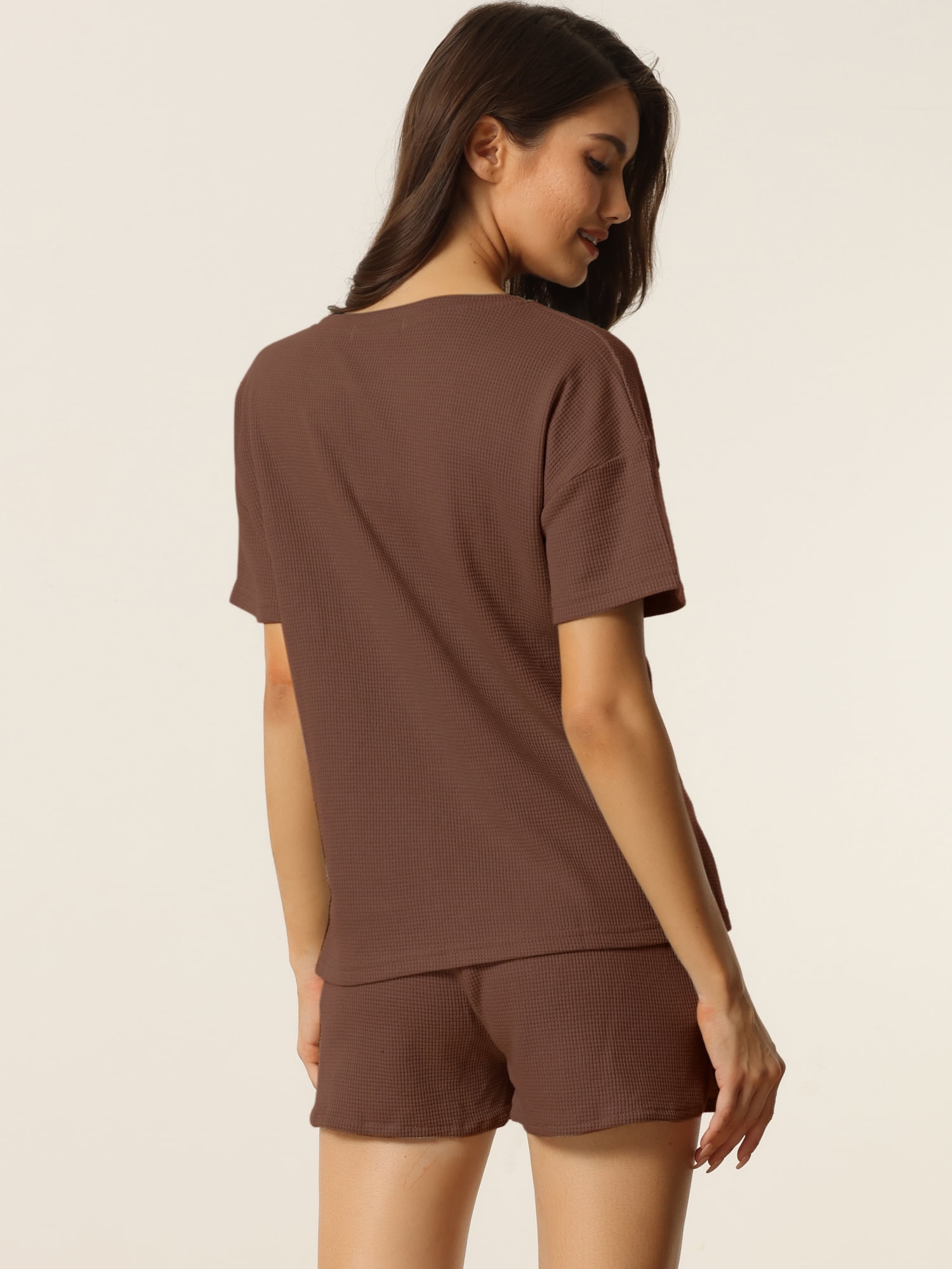 DARING DIVA Women's Short Sleeve Solid Color Pullover Pajama Set M Coffee
