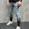 Jeans For Men Men'S Casual Trousers Motorcycle Cool Print Personality Ripped Jeans Pants