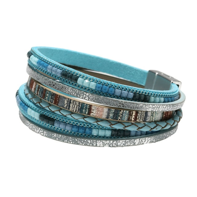 Pulseras envolventes de Cuero Vintage Sonducket brazalete de leopardo bohemio Azul