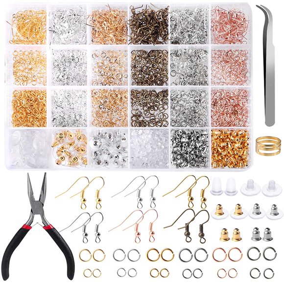 Earring Making Kit with 2500pcs Earring Hooks, Jump Rings, Earring Backs, Pliers, Tweezers, and Jump Ring Opener for Jewelry Making and Repair