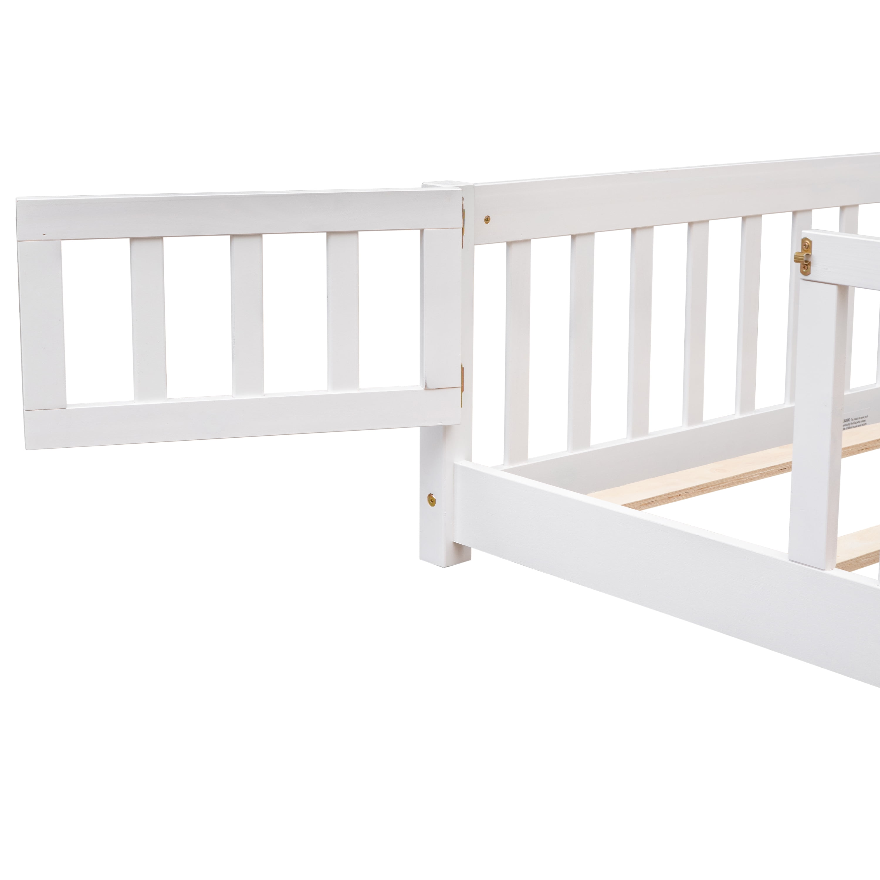 Miniyam Full Size Toddler Floor Bed with Safety Guardrails, White