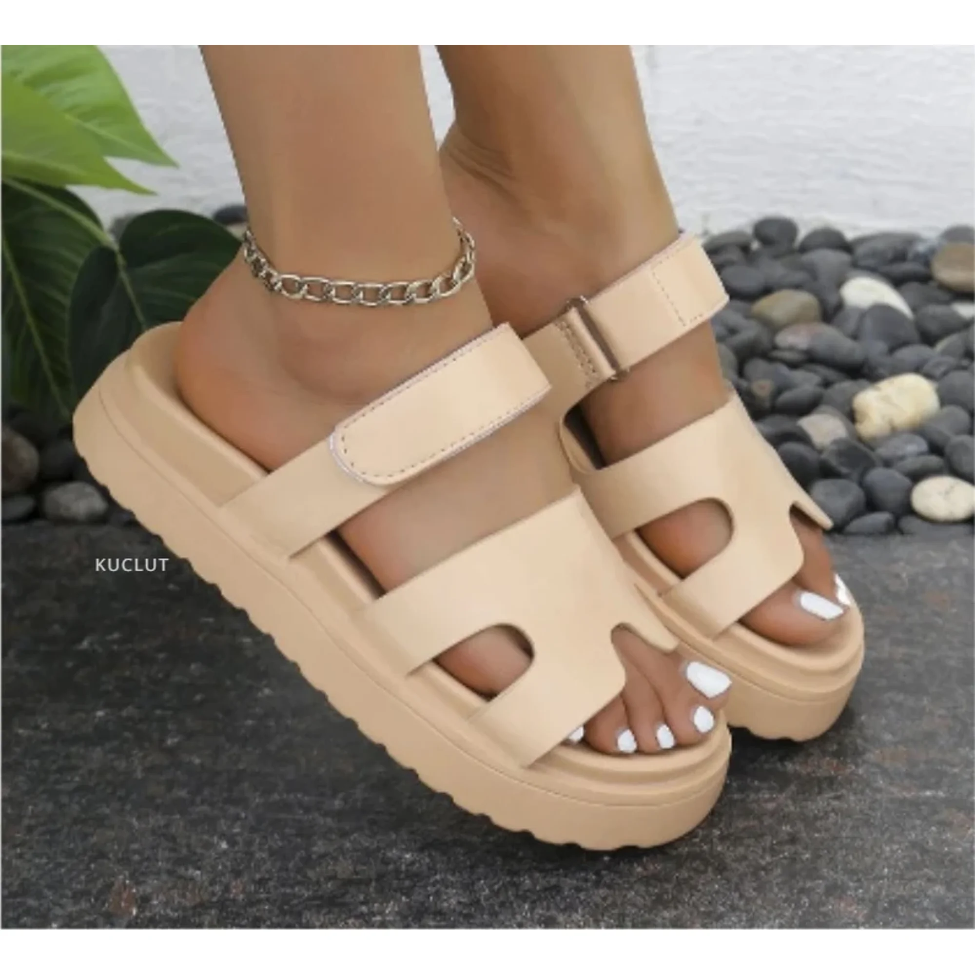 Sandalias Planas De Plataforma Para Mujer - Con Soporte De Arco, Suela De Goma, Altura De Tacón 5 Cm, Diseño Slip-on