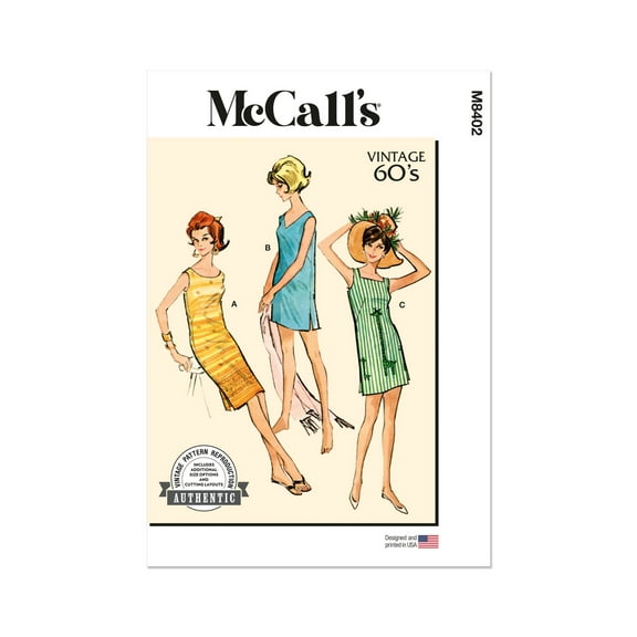 McCall's Sewing Pattern 8402 - Misses' Dresses in Two Lengths with Choice of Three Necklines, Size: A (S-M-L)