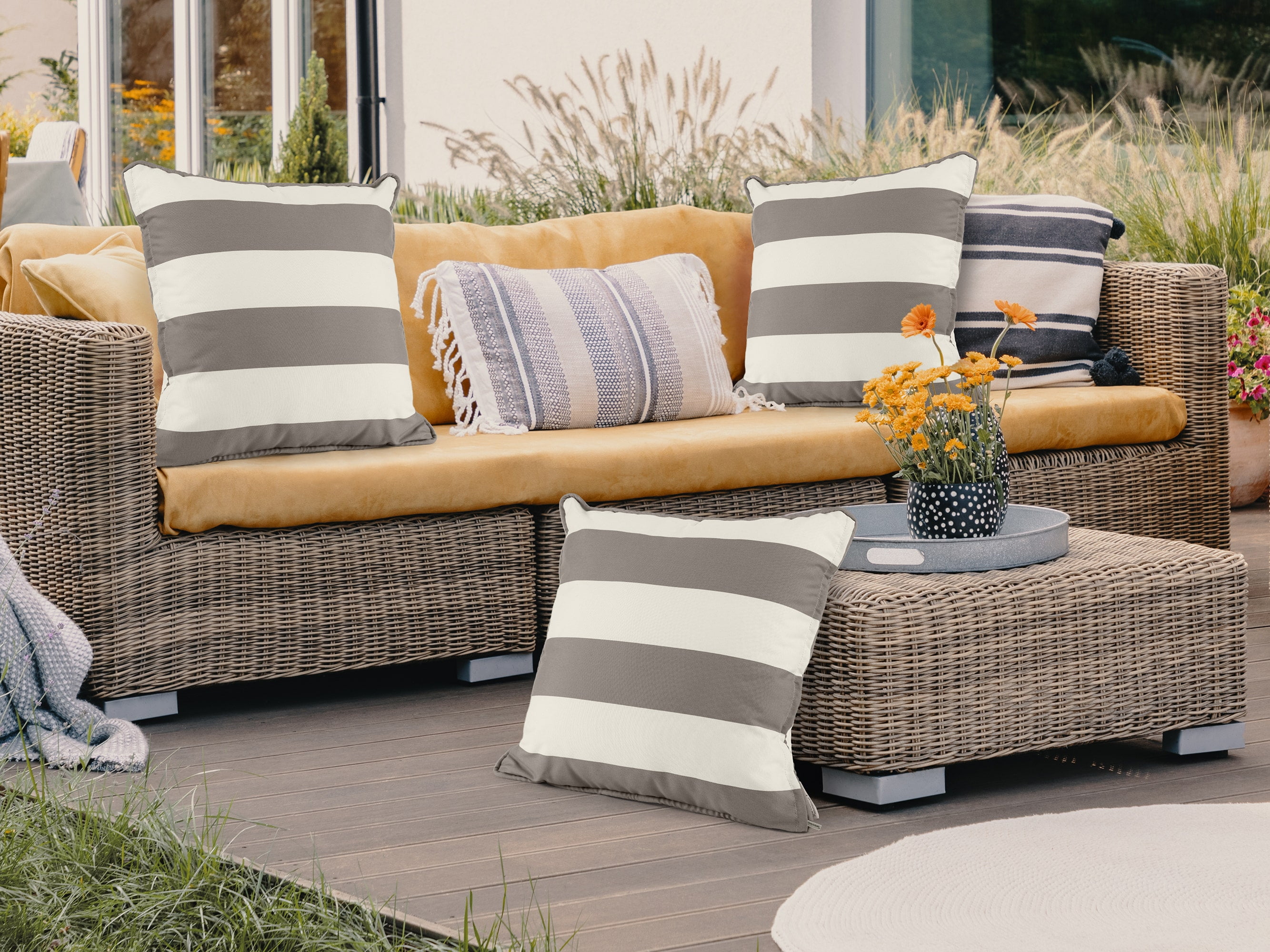 Covermates Throw Pillow - Weather Resistant, Full Side Zipper, LuxeGuard Collection, Dove Stripe