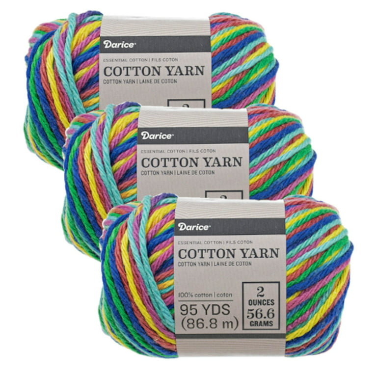 Size 4 Medium 100% Cotton Yarn - 3 Pack of Skeins in Assorted Colors -  Knit, Crochet, Weave, Knot, Macrame - Machine Washable and Dryable