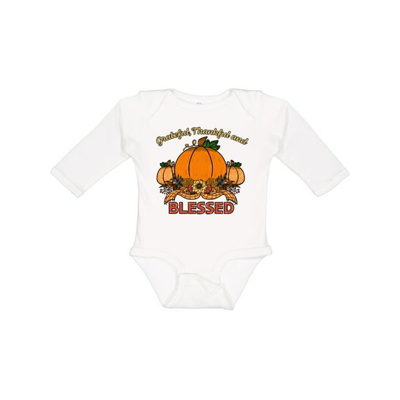 Inktastic Thankful Grateful and Blessed Pumpkins and Sunflower Boys or Girls Long Sleeve Baby Bodysuit