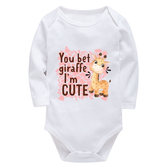 You Bet Giraffe I'm Cute Baby Romper Neutral Long Sleeve Neutral Baby Bodysuit White Baby Girl Clothes New Born