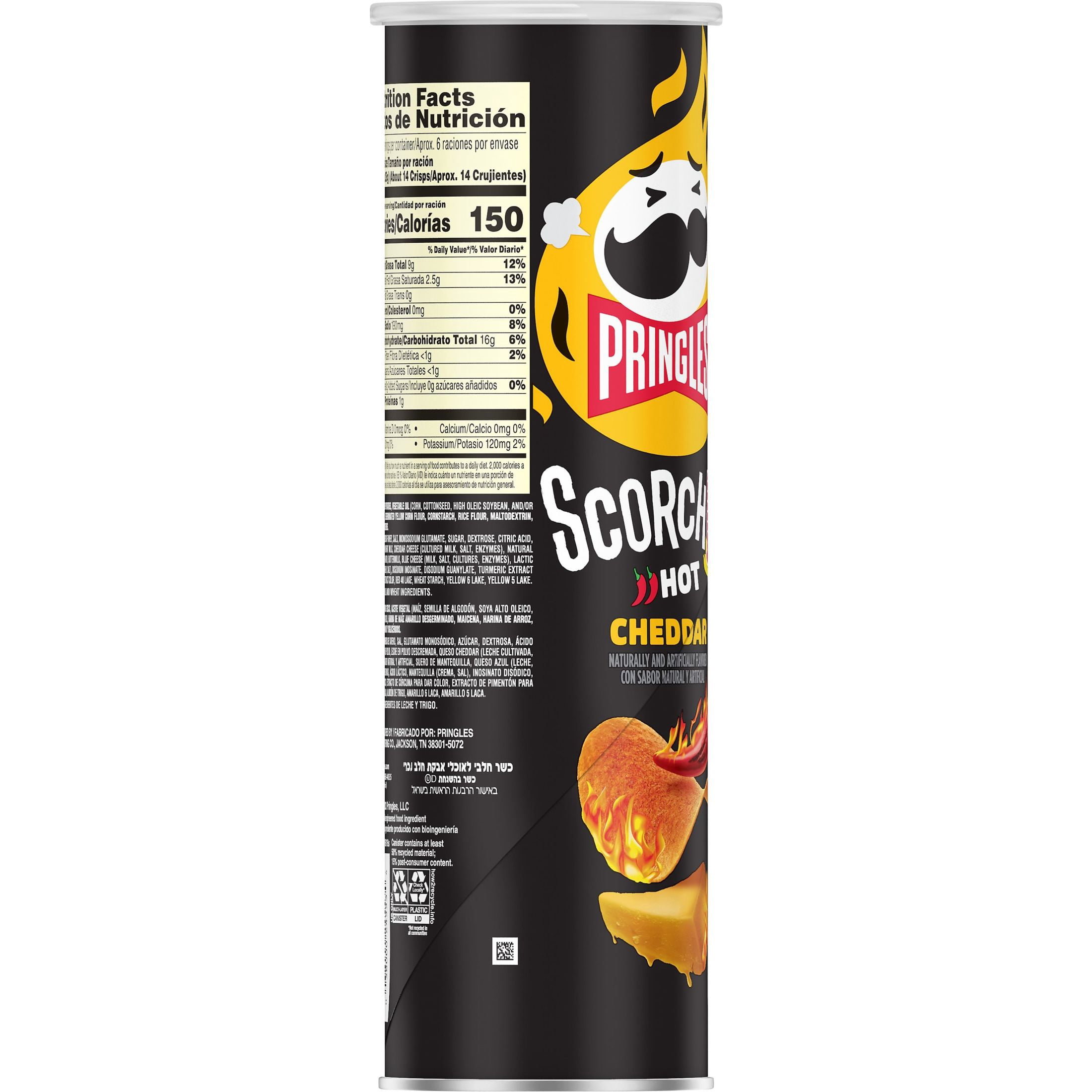 Pringles Scorchin' Cheddar Potato Crisps Chips, Spicy Snacks, 5.5 oz