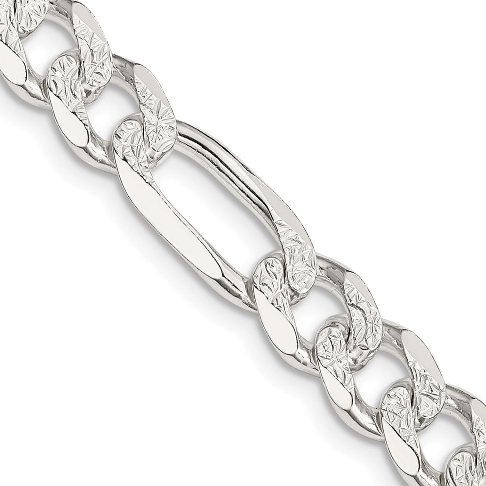 Sterling Silver 8mm Pave Flat Figaro Chain 20 Inch