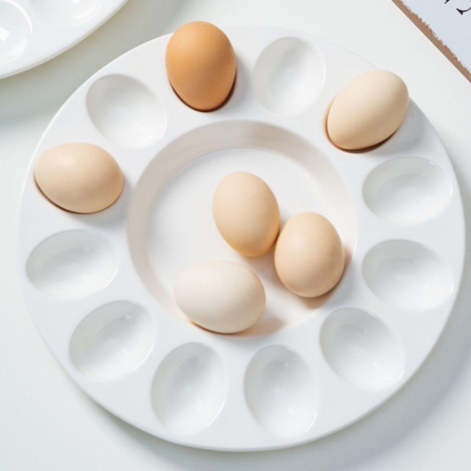 YAHHU 12‑Piece Ceramic Deviled Egg Platter – Heat‑Resistant, Dishwasher Safe Tray for BBQs, Parties & Fridge Display