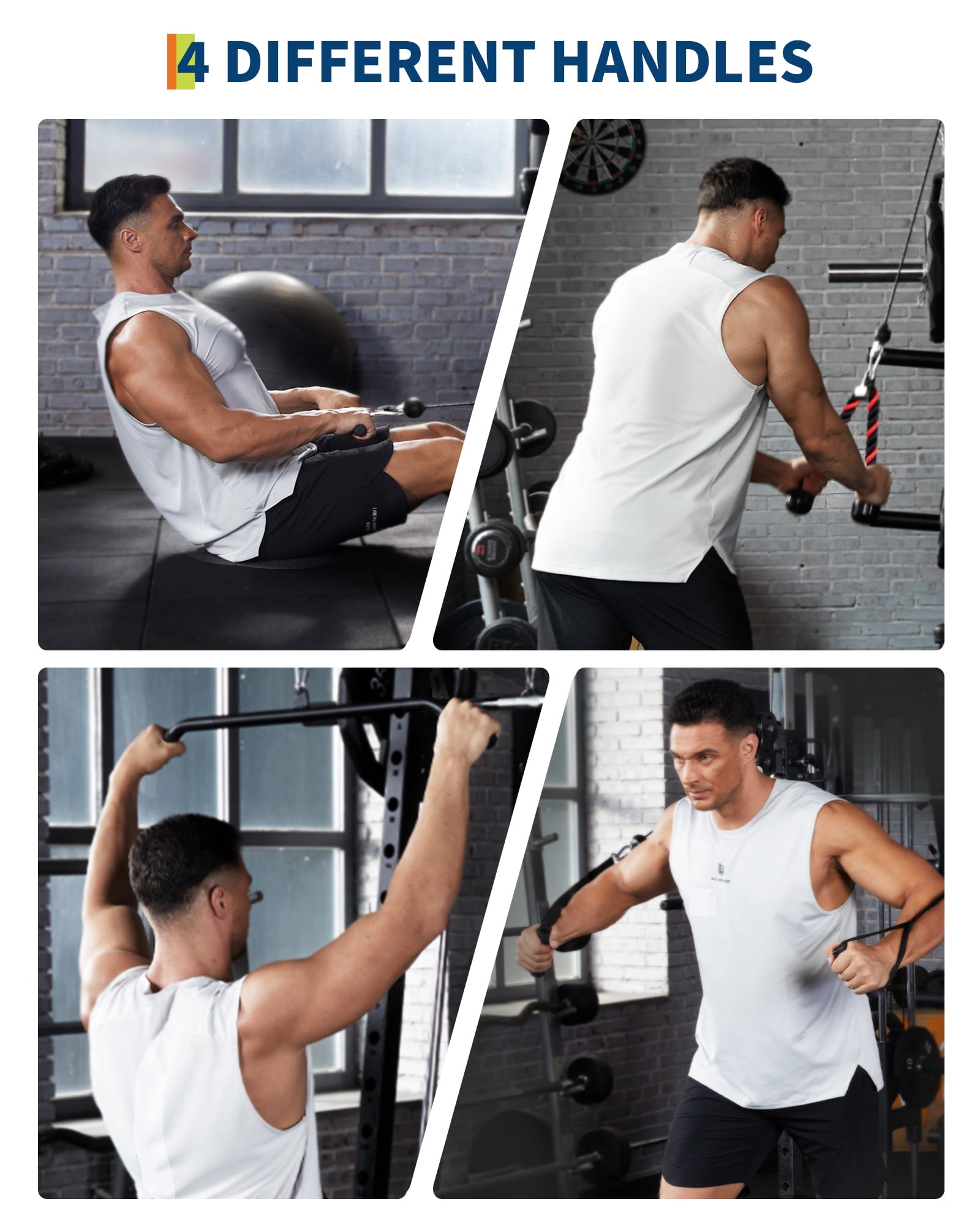 JoanKaren LAT and Lift Pulley System Gym,Upgraded DIY Fitness Weight Cable Pulley Machine Attachments Set with 2 in 1 LAT Pulldown Bar, Tricep Rope, Biceps Curl, Chest Fly Handles