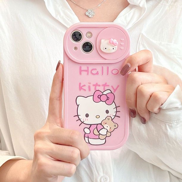 Fundas de teléfono con ventana deslizante 3D Sanrio Hello cat Kitty para iPhone 14 13 12 11 Pro Max XR XS MAX X contraportada