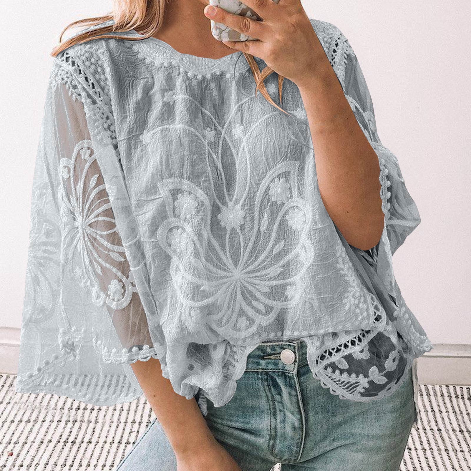 Zekutng Summer Tops for Women Summer Causal Solid Color V-Neck