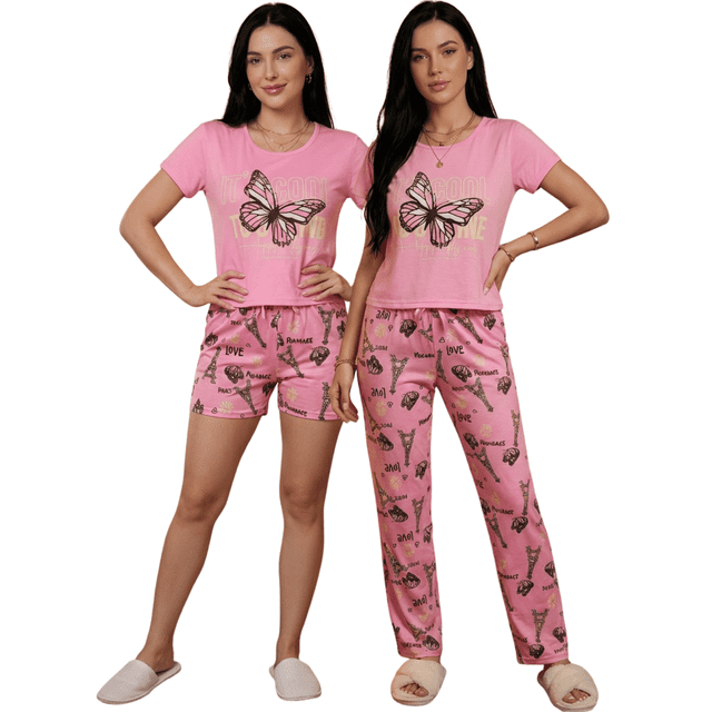 Pijama De 3 Piezas Mujer Pantalon Short Y Playera A Juego