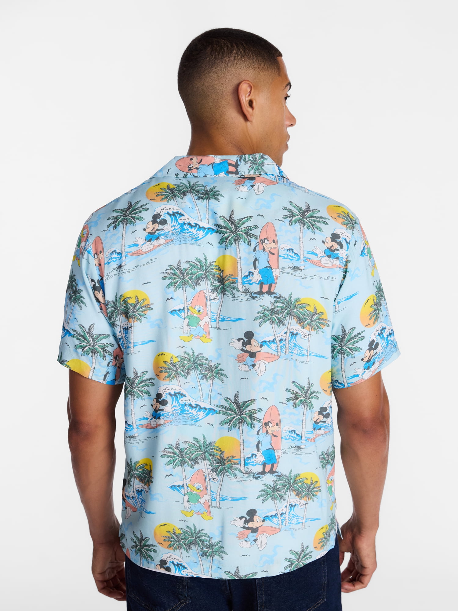 Disney Men's and Big Men's Mickey Aloha Graphic Button Up Shirt with Short Sleeves, Sizes S-4XL