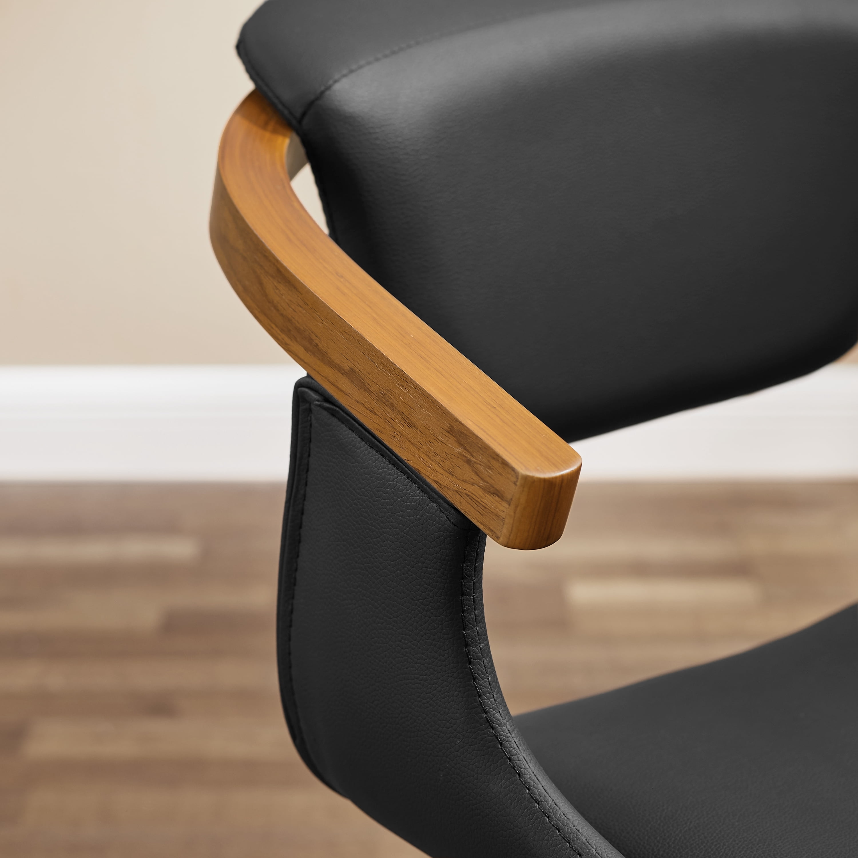Art Leon Office Chair, Faux Leather Swivel Desk Chair with Wood Legs, Black