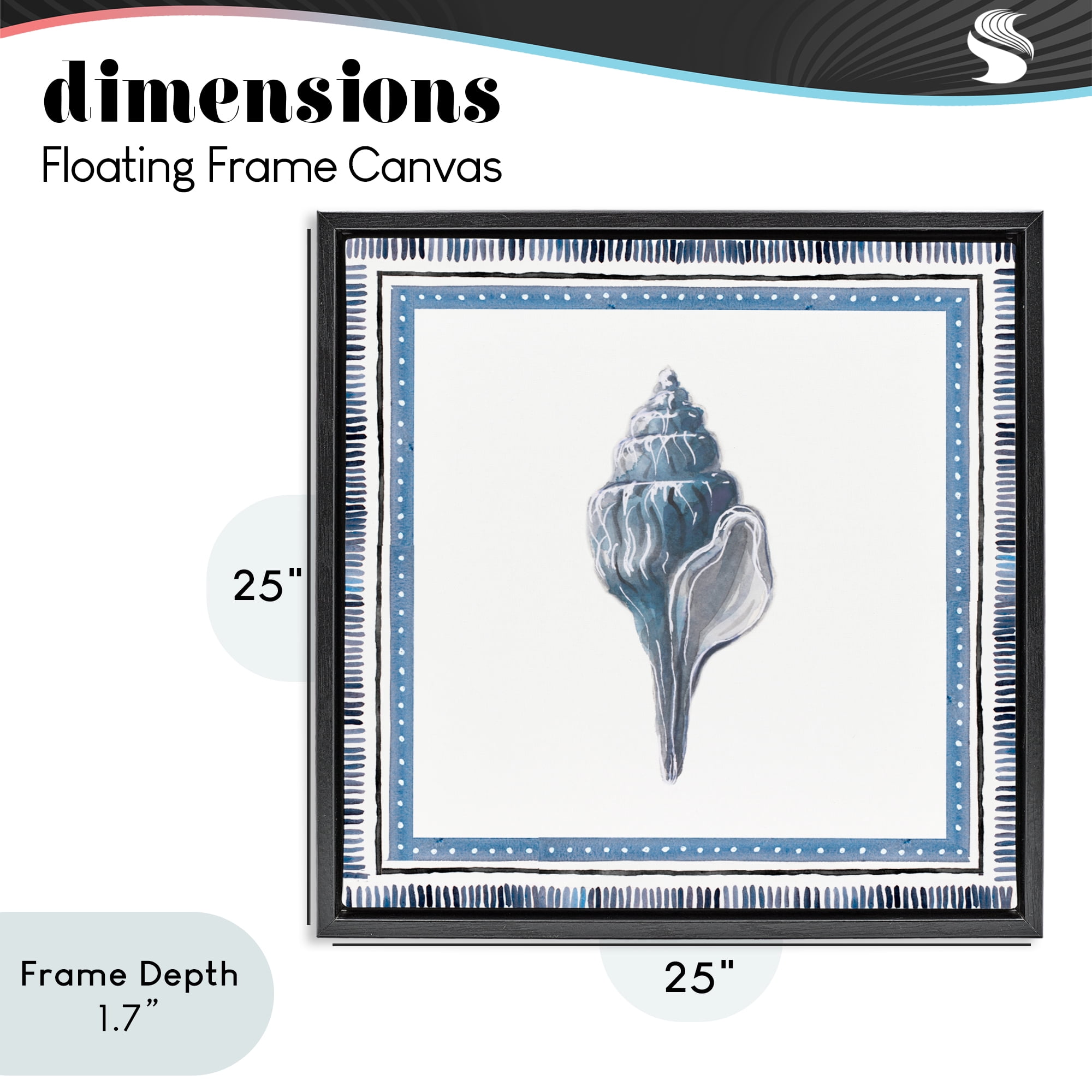 Stupell Industries Soft Blue Conch Shell Black Framed Floater Canvas Wall Art, design by Lanie Loreth