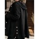 thumbnail image 4 of Chaqueta de Otoño para Mujer con Capucha, Informal, con Botones, Larga, Holgada, de , con Bolsillos. Negro XL, 4 of 8