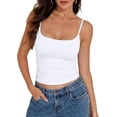 thumbnail image 2 of Wrongduck Women Cotton Camisole Crop Tank Top Square Neck Built In Shelf Bra Adjustable Strap Fitted Basic Camisole Y2K Top, 2 of 9
