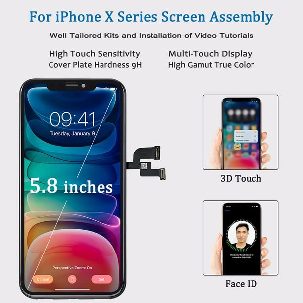 pour iPhone X Kit de remplacement d'écran, MrR.OMW réparation d'écran  tactile LCD iPhone X 10 affichage numériseur cadre assemblage, 