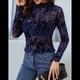 thumbnail image 5 of Blusa de Larga con Encaje y para Mujer, con Estampado Floral, Transparente, Cuello Alto, Ideal para Fiestas y Clubes Nocturnos Azul Marino XXL, 5 of 9