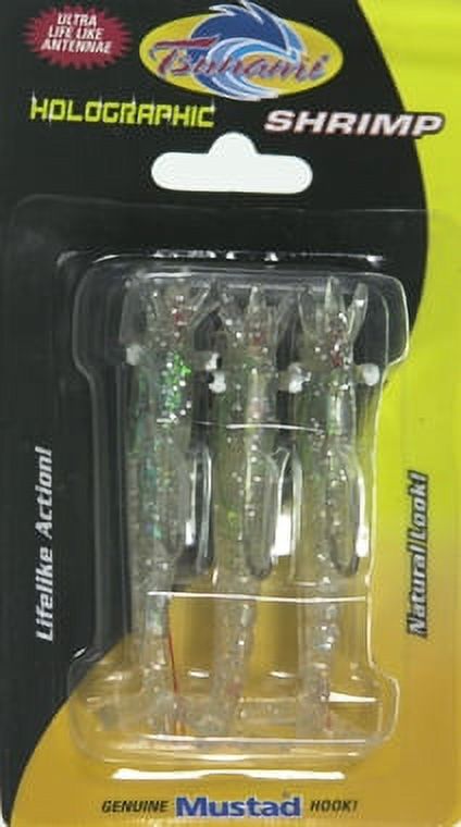 (2 pack) Tsunami Holographic Shrimp Soft Bait 3'' – Clear and Silver Glitter, 3‑Count