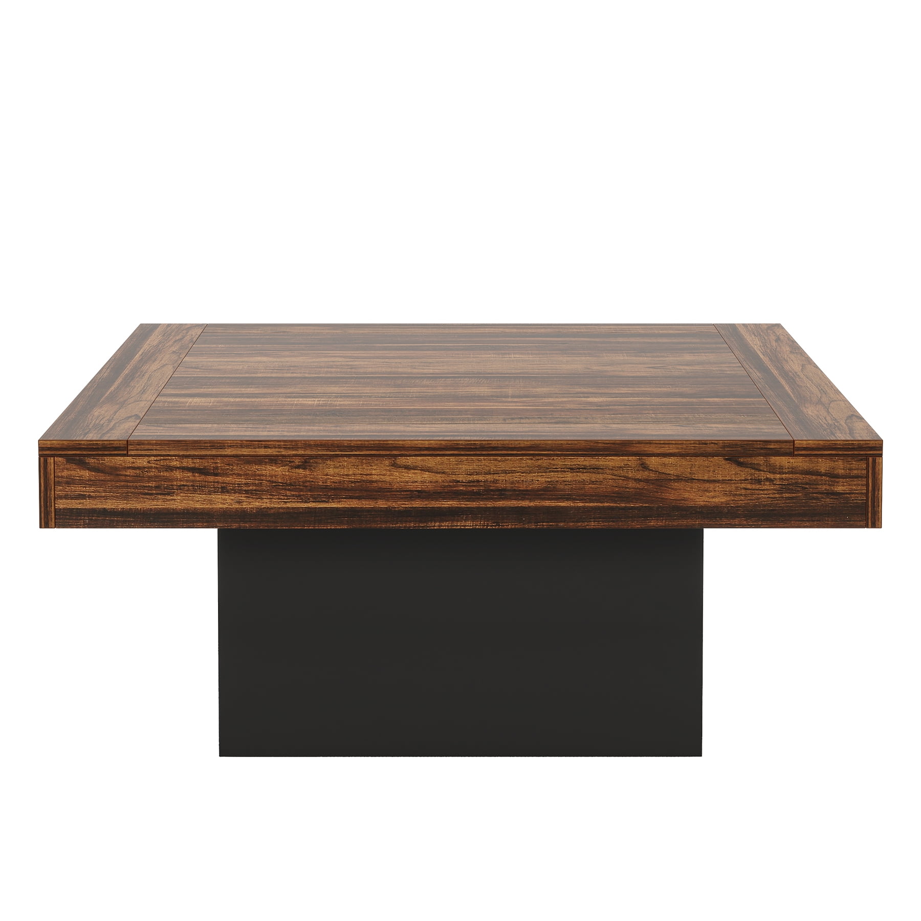 Fnova 36" Farmhouse Coffee Table with LED Lights, Rustic Wood Coffee Table for Living Room, Dark Brown and Black