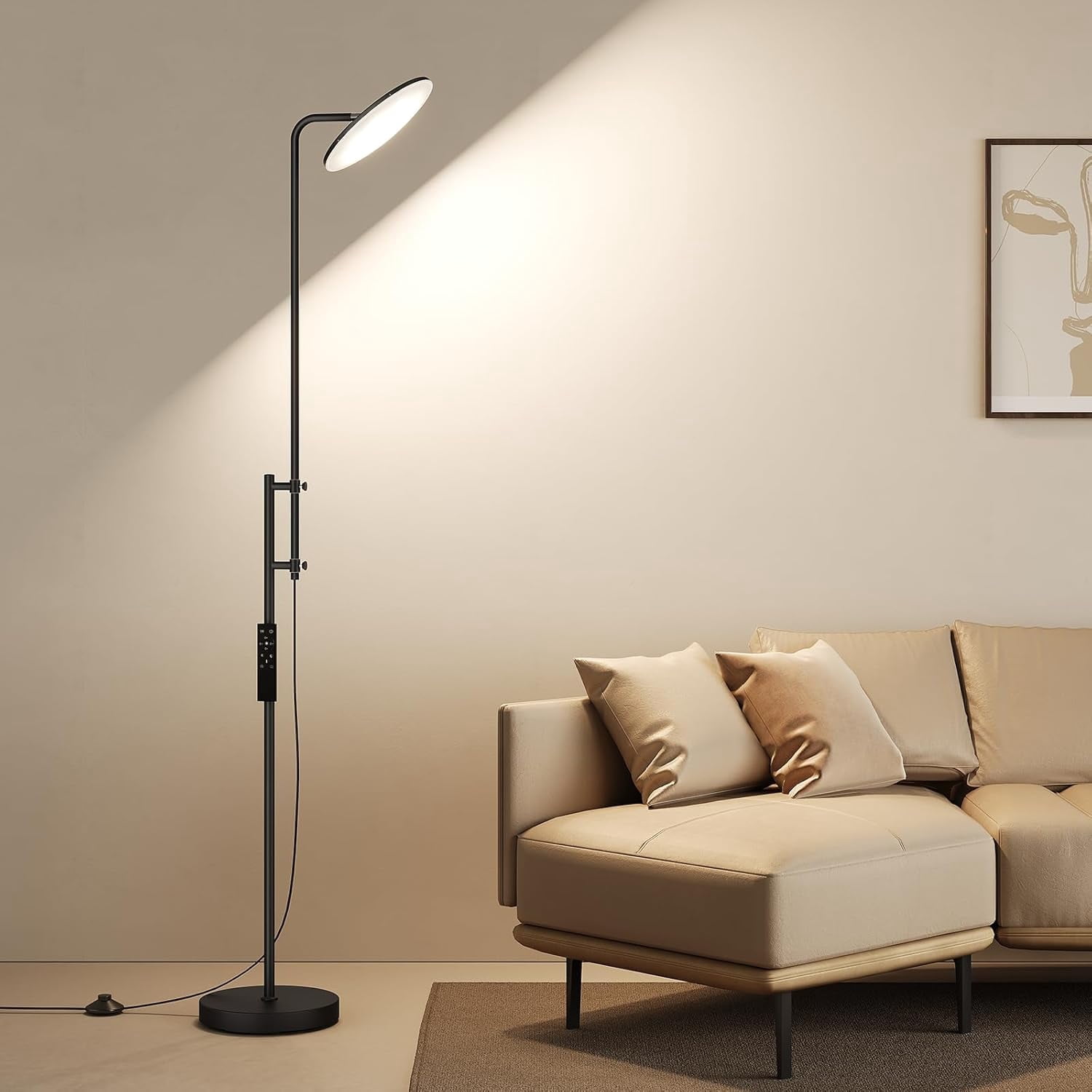 SUNMORY 32W/3000LM Floor Lamp, Super Bright LED Floor Lamp with Remote Control, 70" Tall Standing Lamp with Height Adjustment 350°Rotating Head, Modern Stepless Dimmable Torchiere Reading Corner Lamp