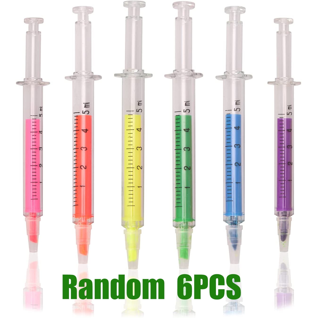 Novelty Fluorescent Pen 6pcs Needle Tube Syringe Highlighter Pen Children Gift 