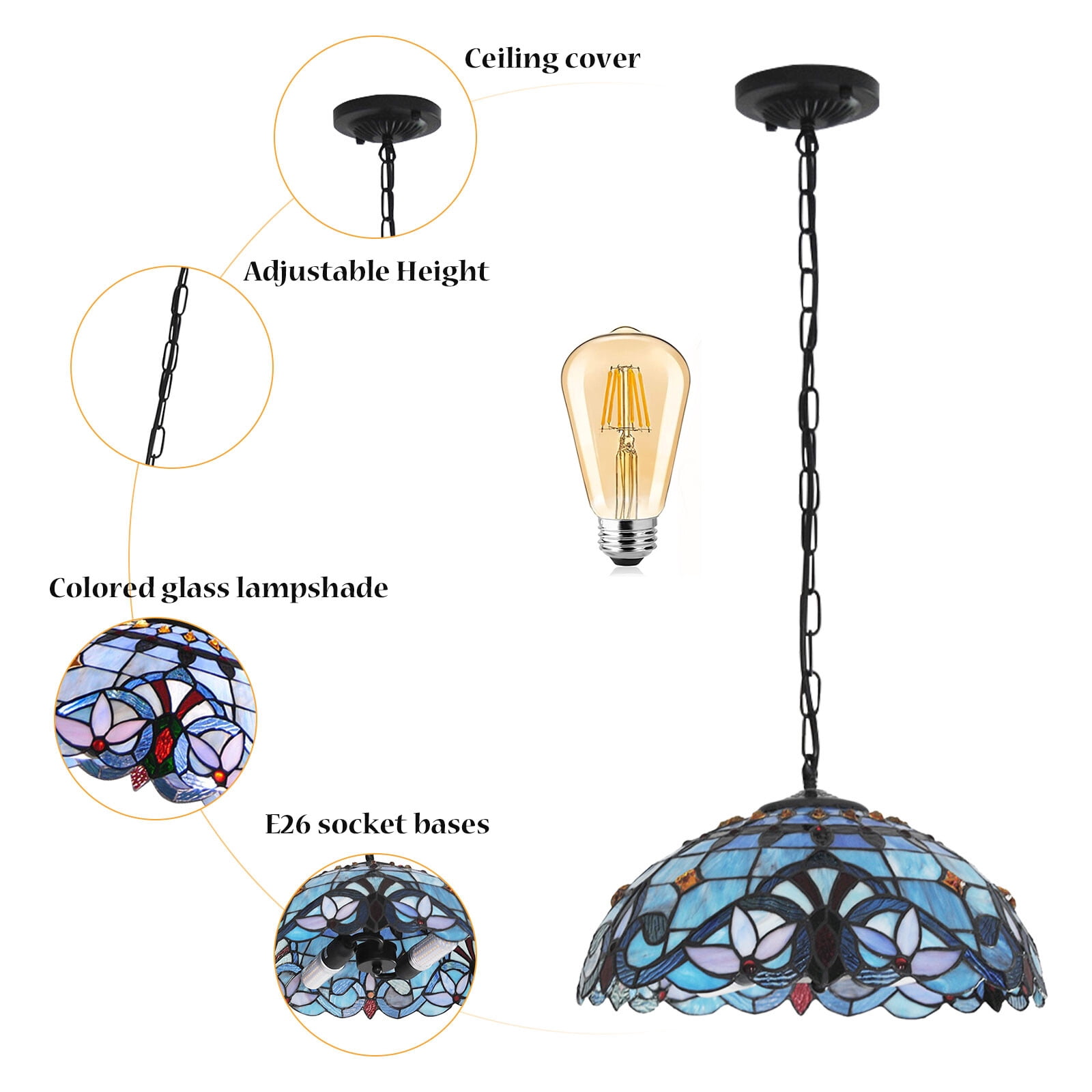 Tiffany Style Pendant Ceiling Light Hanging Lamp Fixture Stained Glass Art Decor