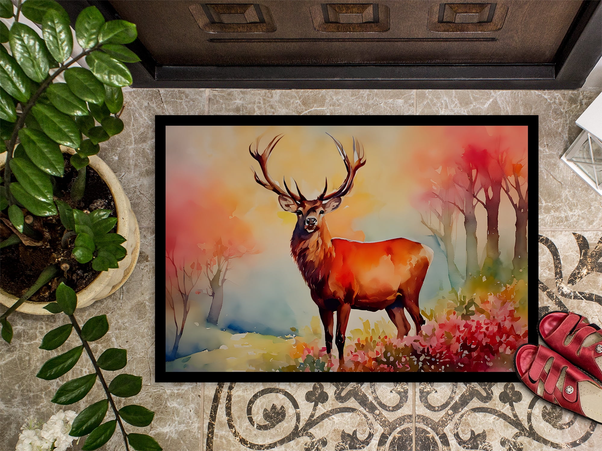 Caroline's Treasures DAC2987JMAT Deer Stag Doormat Front Door Mat Indoor Outdoor Rugs for Entryway, Non Slip Washable Low Pile, 24H X 36W