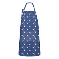 Blue Christmas Santa and Snowflake Apron-Garden Aprons for Women with Pockets-Cotton Linen Waterproof Kitchen Cooking Gardening Aprons Adjustable for Kitchen,Cooking,BBQ and Salon 32"x27"