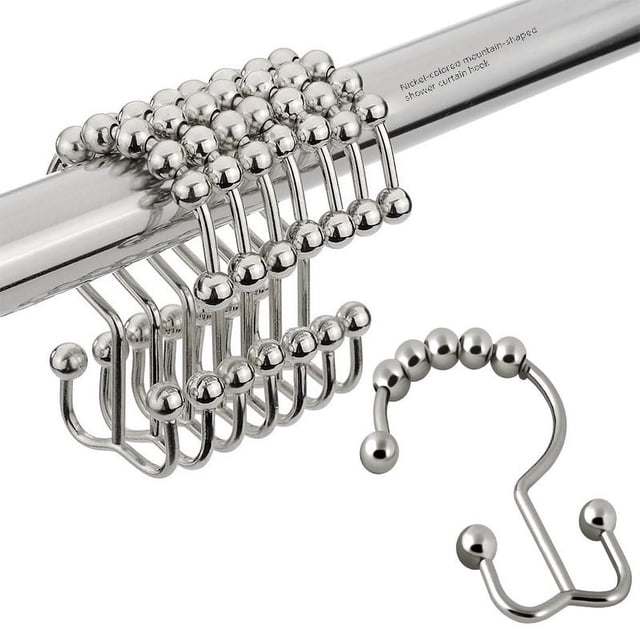 Gancho de cortina de baño de metal de doble cara de cinco cuentas, multicolor, 12 ganchos para cortina de ducha Iron Mountain en caja, accesorios para muebles
