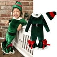 thumbnail image 2 of Elf Kids Outfit Long Sleeve Fleece Romper Flare Jumpsuit Hat Set Christmas Baby Boy Outfit Party Dress Up 3-4 Years, 2 of 9