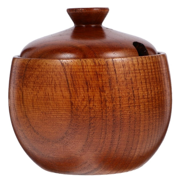 Mobutofu 1Pcs Wooden Bowl with Lid Brown Solid Wood Food Storage for Home Use