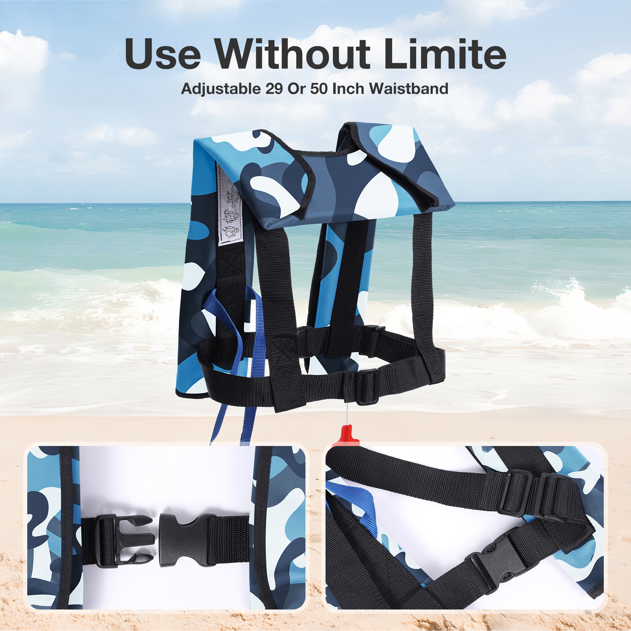 WARMOUNTS Automatic Inflatable Life Jacket w/ Whistle, Adult PFD Survival Buoyancy Vest for Boating Fishing Sailing Surfing Kayaking for Men Women Max Waist Size: 50''