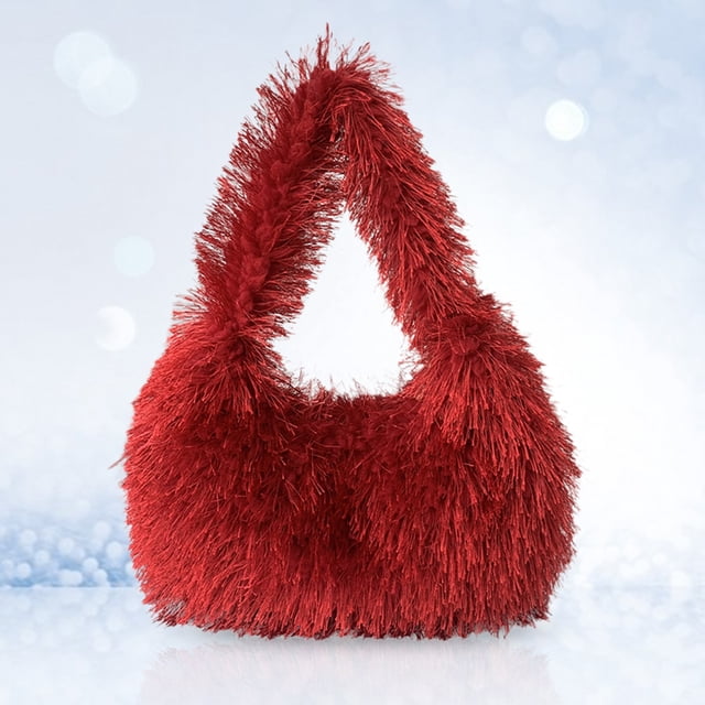 Bolso Hobo esponjoso para mujer, Bolso de muñeca suaves y esponjosos, Bolso diario de invierno para niñas Y2K de piel sintética