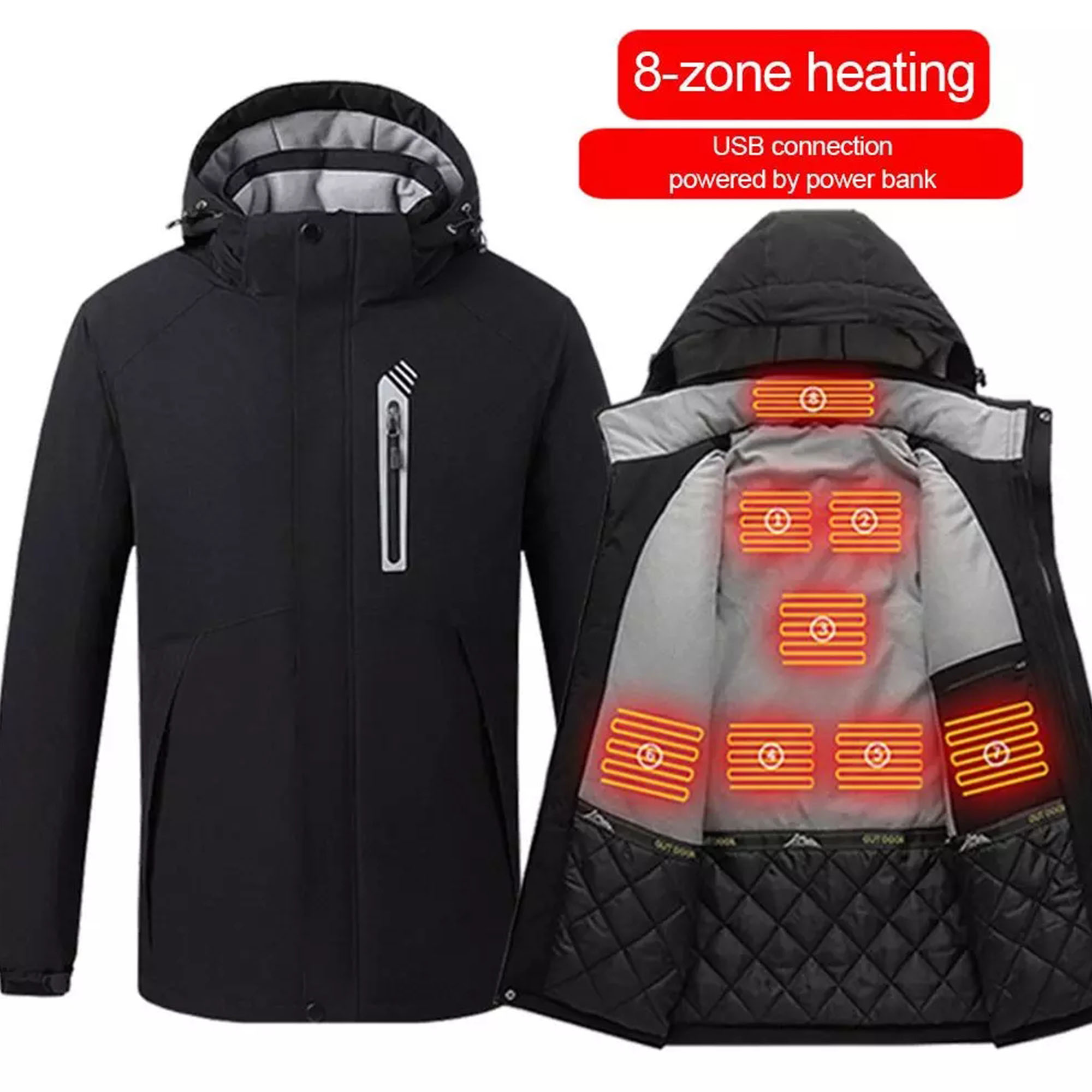 UKAP Mens Electric Heated Jacket with Detachable Hood (Battery Included) Washable Unisex Winter Body Warmer Women Heating Coat Clothing - image 5 of 9