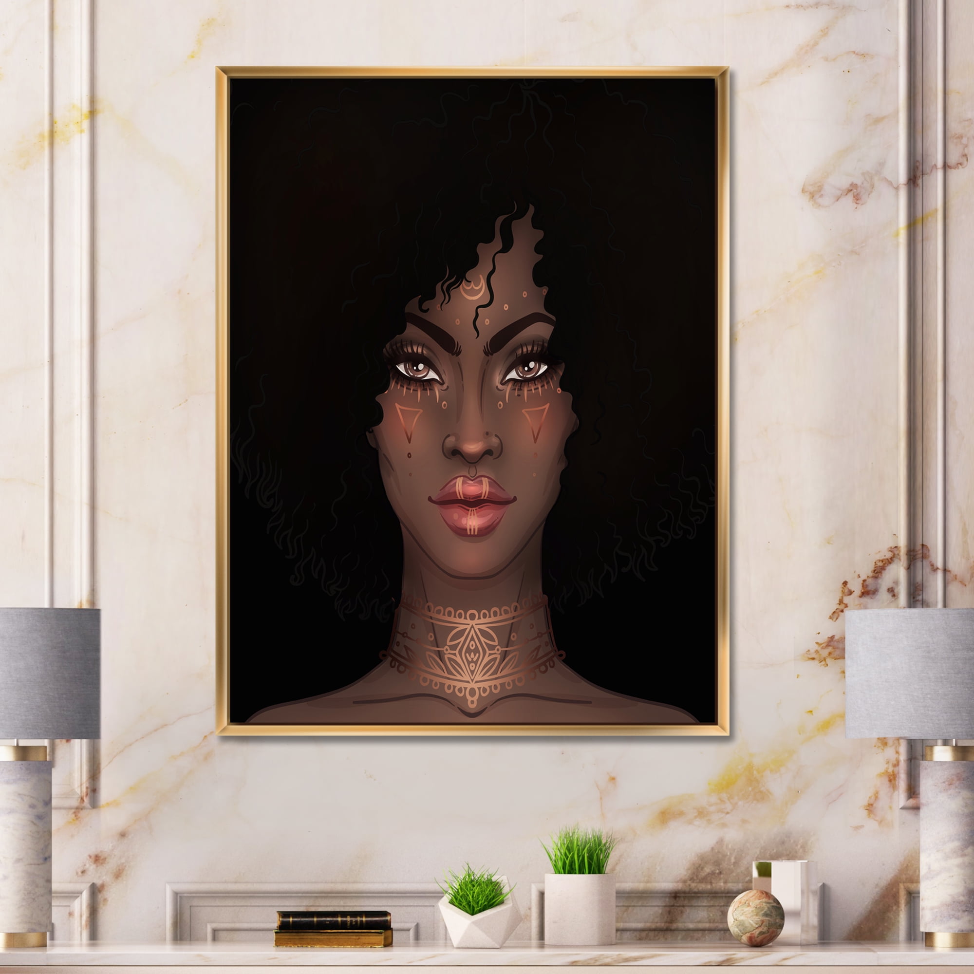 Designart 'Portrait of Afro American Woman II' Modern Framed Canvas Wall Art Print