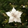thumbnail image 1 of Fiudx Magnolia Artificial Grande, Franela con Bordes Brillantes, Pétalos Brillantes para Corona Navideña, Decoración Navideña Versátil para Árbol, Chimenea y Mesa, 25 X 15 Cm., 1 of 6