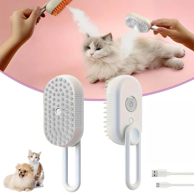 Xihbxyly Cepillo de Vapor para Mascotas, Masajeador Autolimpiable, Potente Cepillo de Vapor, Diseño Compacto y Portátil, Artículos de Aseo para Mascotas, Herramienta de Fácil Limpieza.