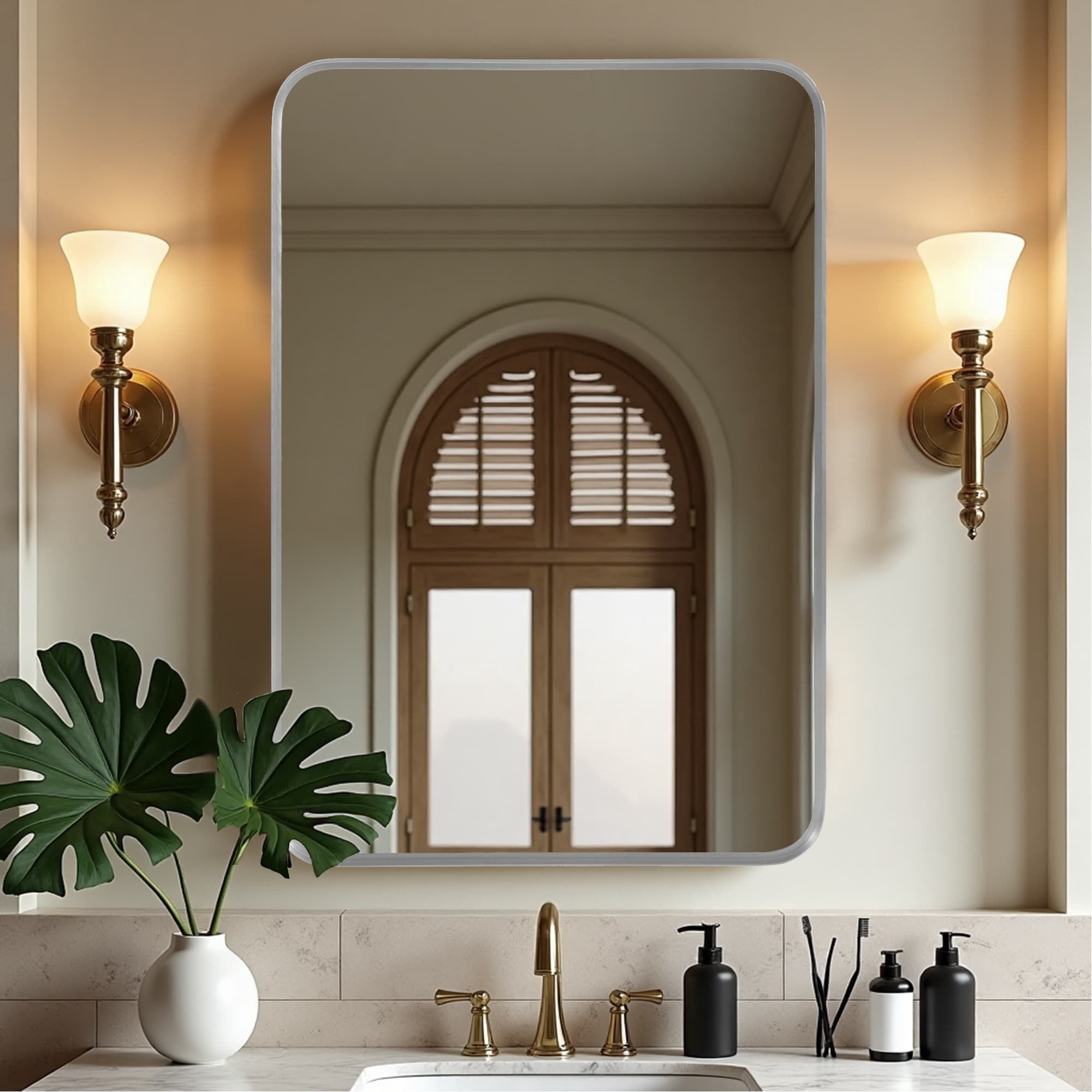 MAYEERTY Aluminum Rounded Rectangle Baking Paint Black Hanging Mirror (Deep Mirror)
