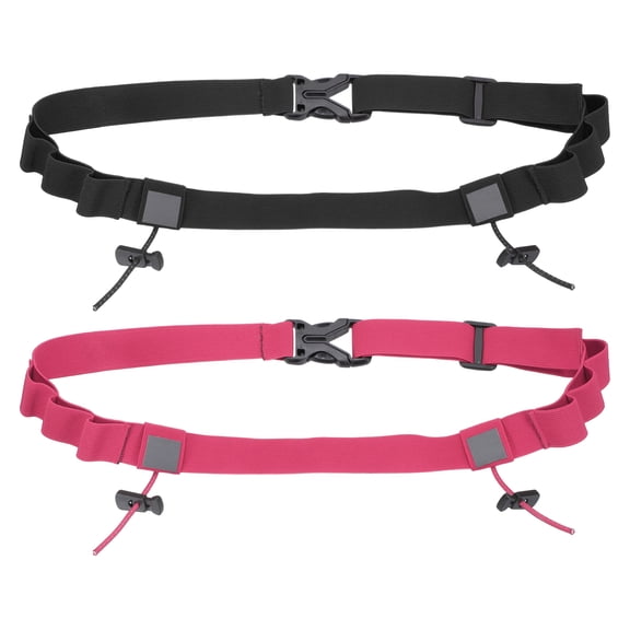 Uxcell Race Number Belt, Elastic Comfortable Running Belts with 6 Energy Gel Loops for Triathlon 2 Pcs & Black/Rose Red