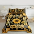 thumbnail image 2 of Manfei Rustic Sunflower Floral Full Size Comforter Sets, Vintage Patchwork Bedding Comforter Set, Black Gold Buffalo Reversible Bedding Sets, Breathable Home Decor, 3pcs, 2 of 8