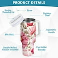 thumbnail image 4 of Pink Flowers Floral Print Tumbler with Handle and Straw Insulated Travel Mug Reusable Stainless Steel Water Bottle 40 oz, 4 of 7